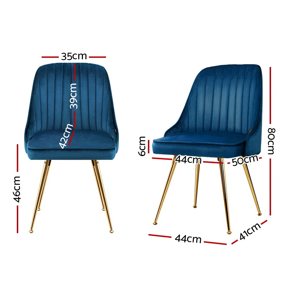 Dining Chairs Velvet Blue Set of 2 Nappa - Image 2