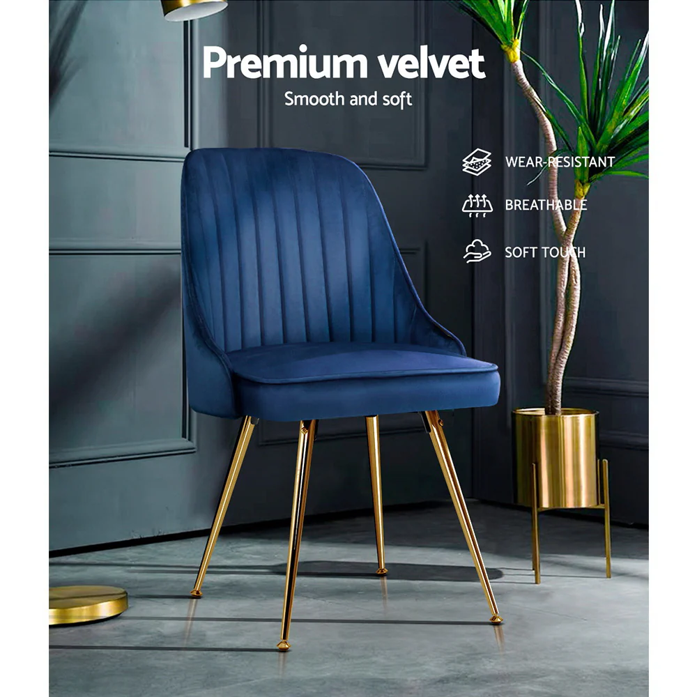 Dining Chairs Velvet Blue Set of 2 Nappa - Image 4