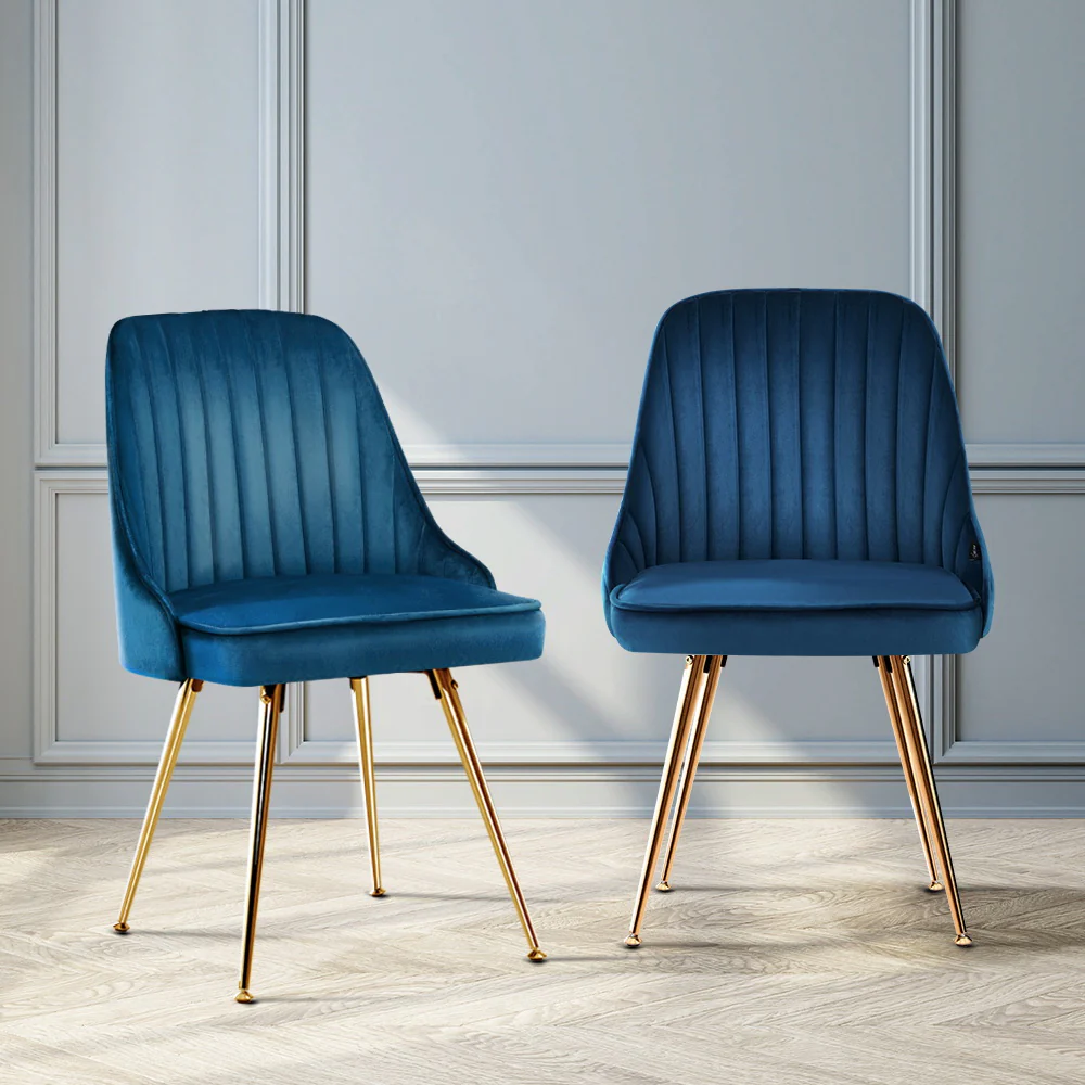Dining Chairs Velvet Blue Set of 2 Nappa - Image 7