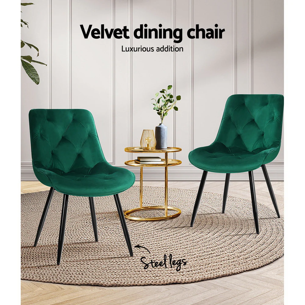 Dining Chairs Velvet Green Set of 2 Starlyn - Image 4
