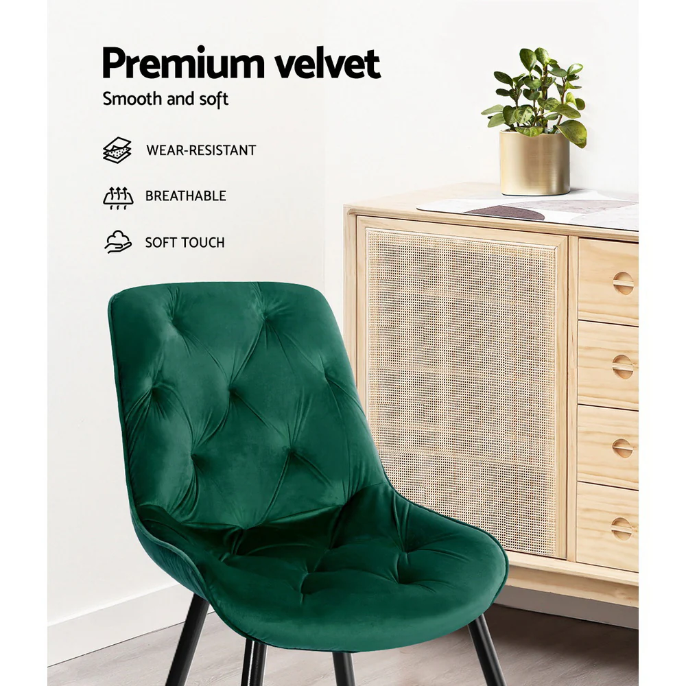 Dining Chairs Velvet Green Set of 2 Starlyn - Image 6