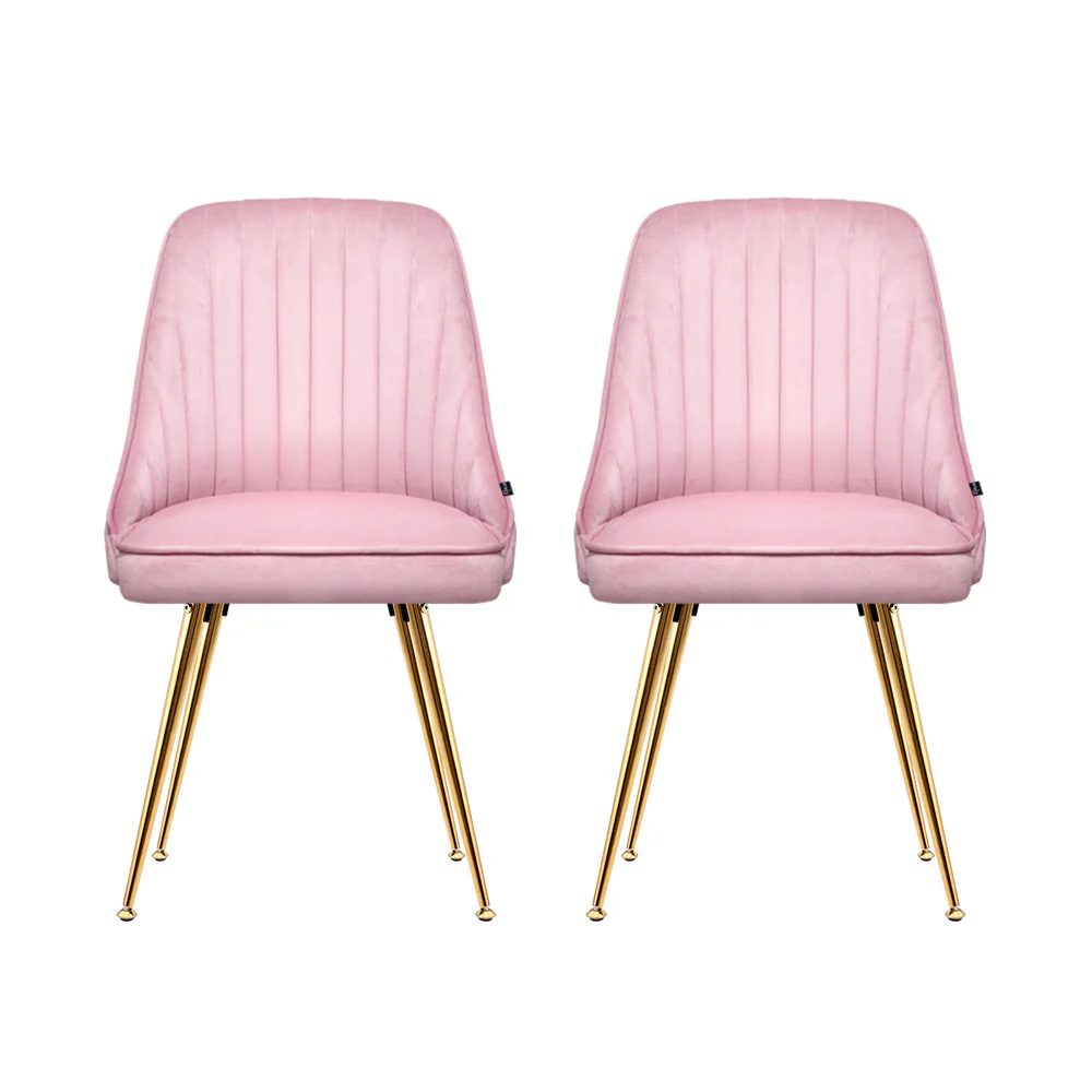 Dining Chairs Velvet Pink Set of 2 Nappa - Image 3