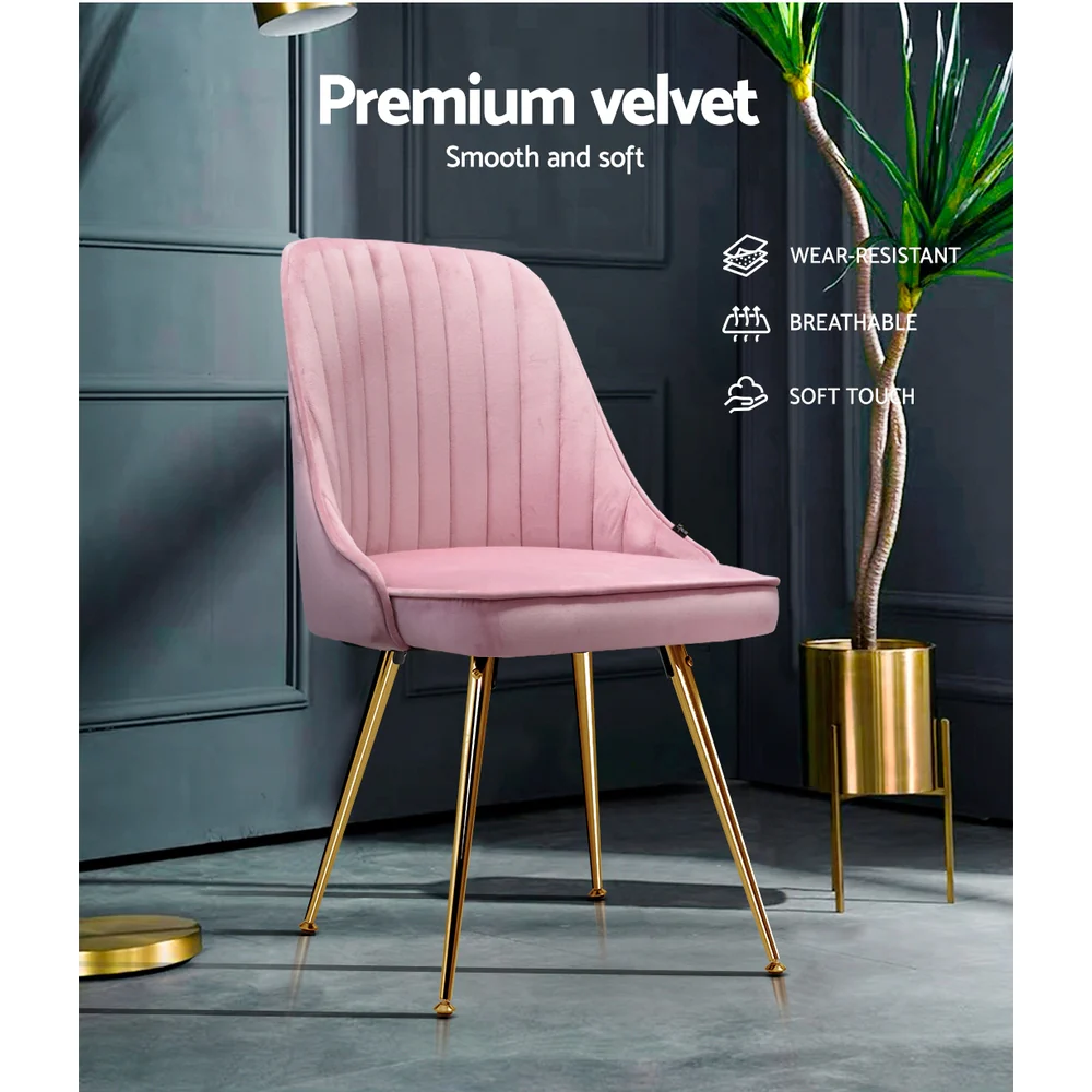 Dining Chairs Velvet Pink Set of 2 Nappa - Image 4