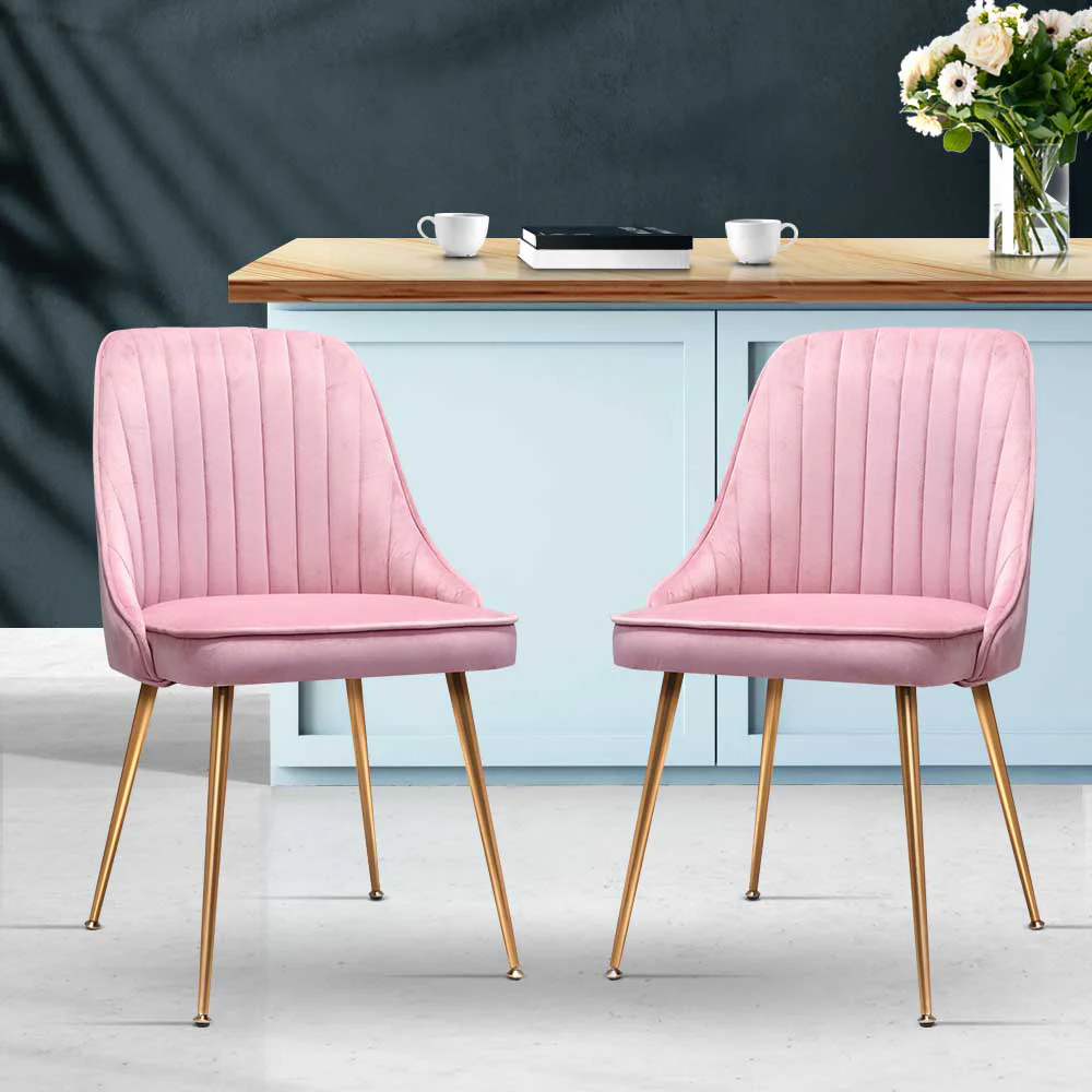Dining Chairs Velvet Pink Set of 2 Nappa - Image 7