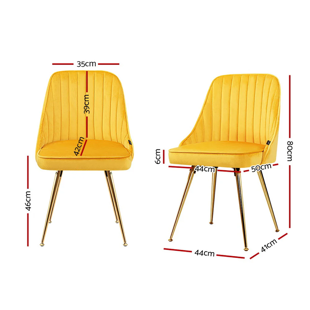 Dining Chairs Velvet Yellow Set of 2 Nappa - Image 2