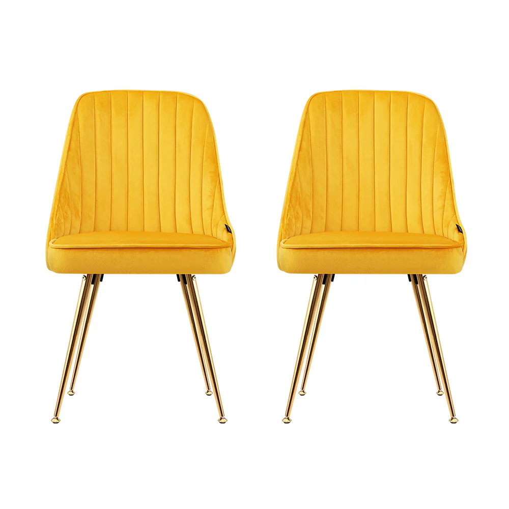 Dining Chairs Velvet Yellow Set of 2 Nappa - Image 3