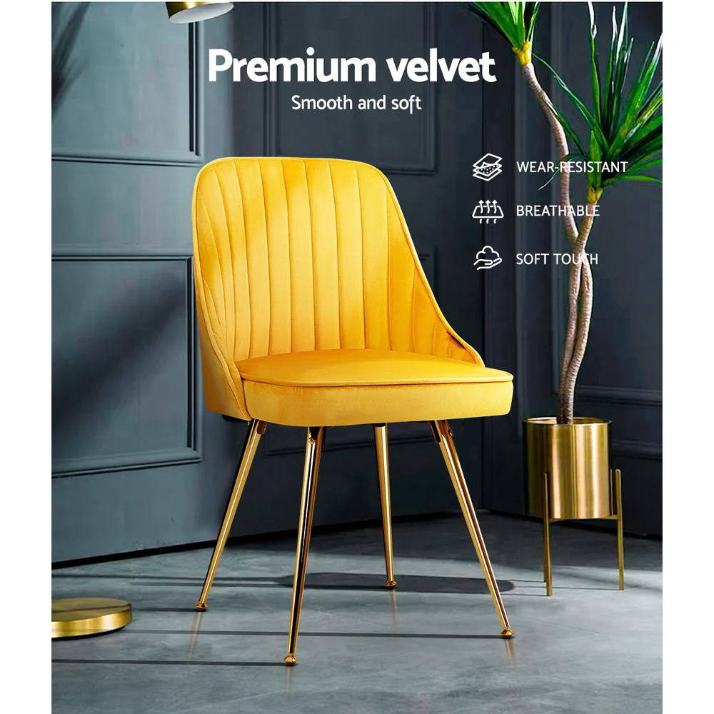 Dining Chairs Velvet Yellow Set of 2 Nappa - Image 4