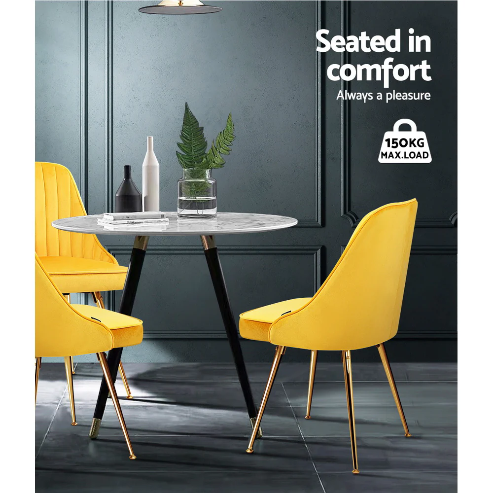 Dining Chairs Velvet Yellow Set of 2 Nappa - Image 5