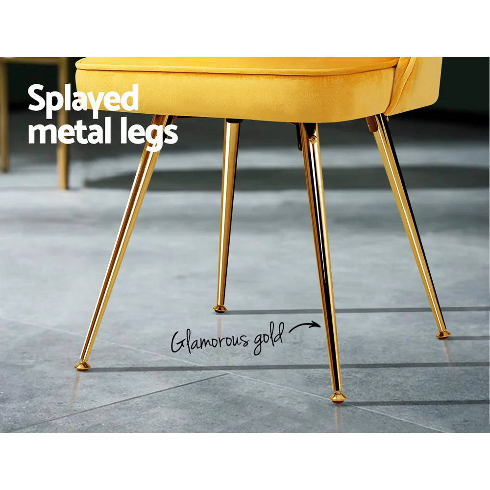 Dining Chairs Velvet Yellow Set of 2 Nappa - Image 6