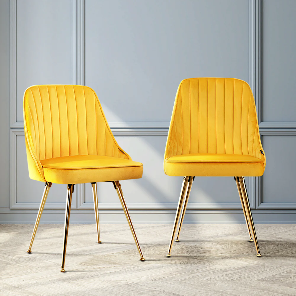 Dining Chairs Velvet Yellow Set of 2 Nappa - Image 7