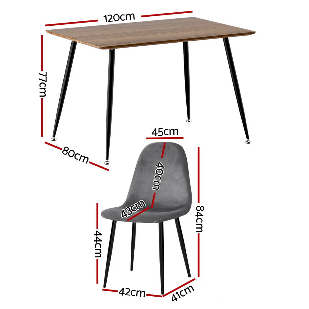 Dining Table and 4 Chairs Set Grey Metal - Image 2