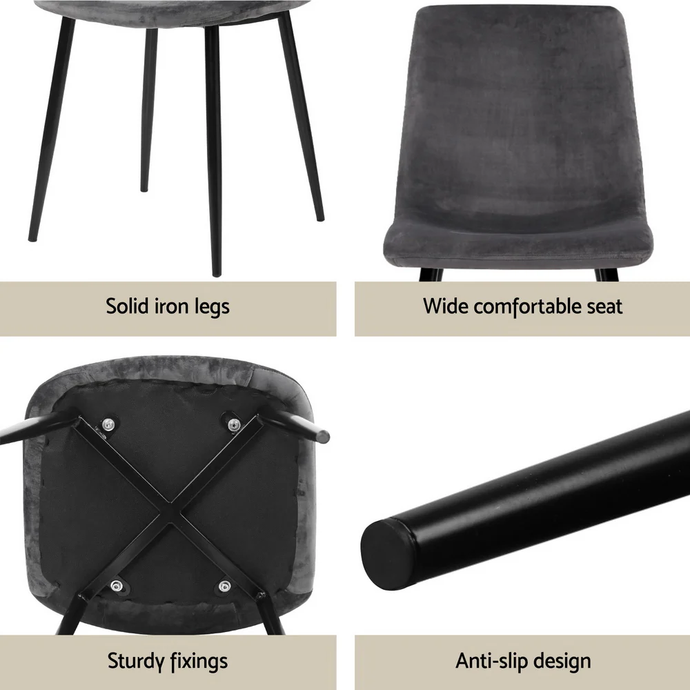 Dining Table and 4 Chairs Set Grey Velvet - Image 6