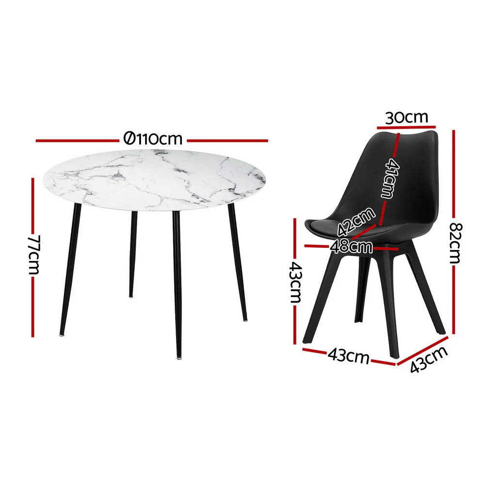 Dining Table and 4 Chairs Set Marble Black - Image 2