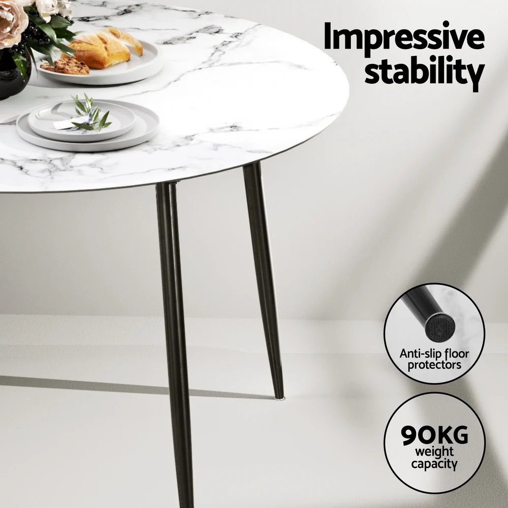 Dining Table and 4 Chairs Set Marble Black - Image 5