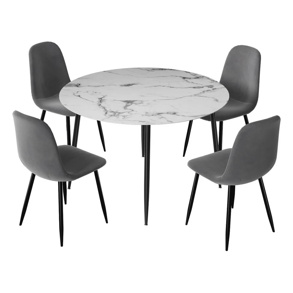 Dining Table and 4 Chairs Set Marble Grey