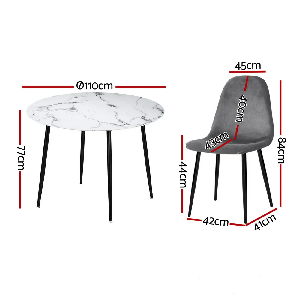 Dining Table and 4 Chairs Set Marble Grey - Image 2