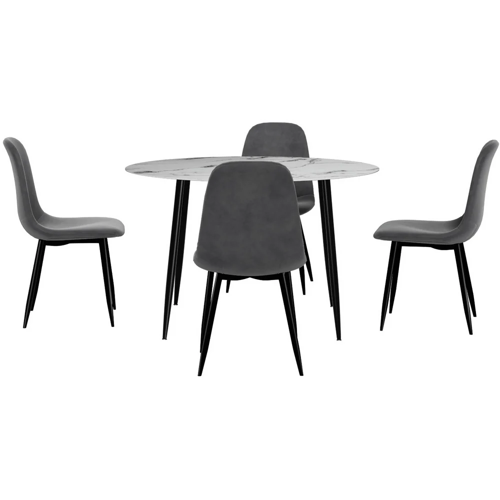 Dining Table and 4 Chairs Set Marble Grey - Image 3