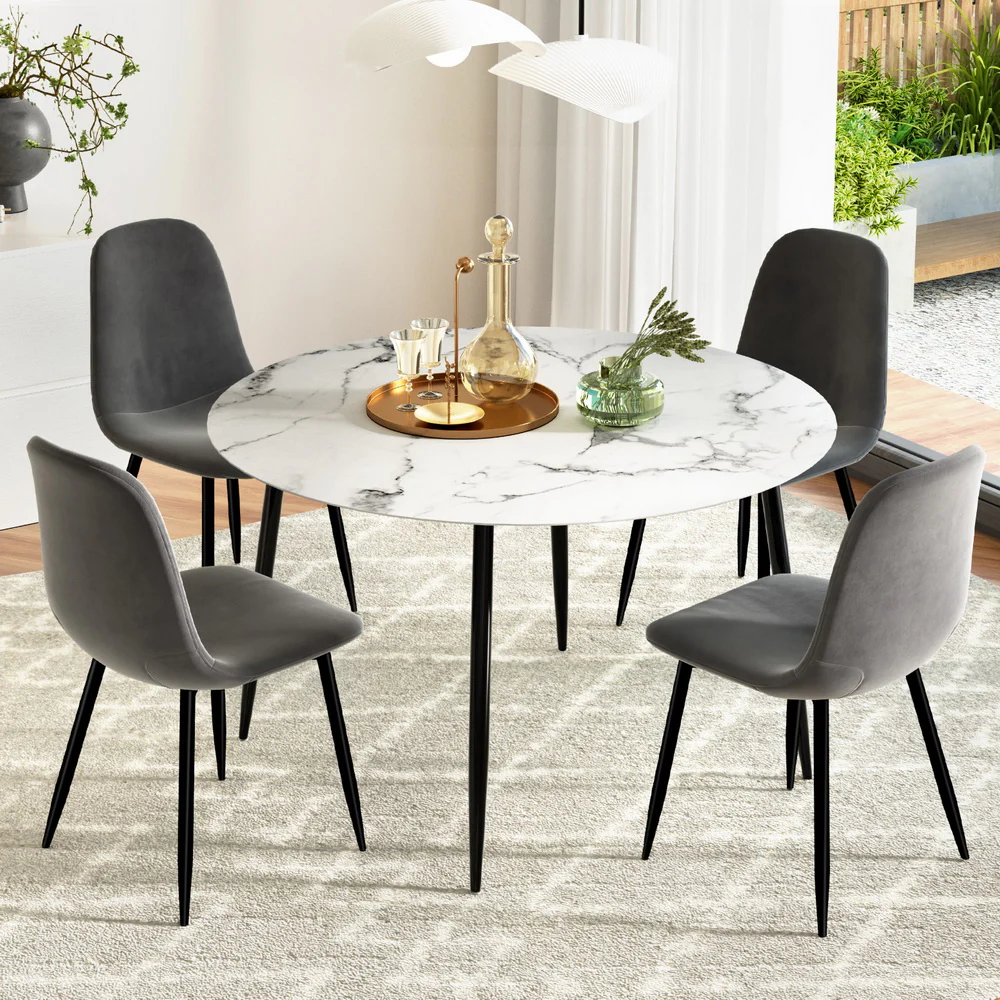 Dining Table and 4 Chairs Set Marble Grey - Image 7