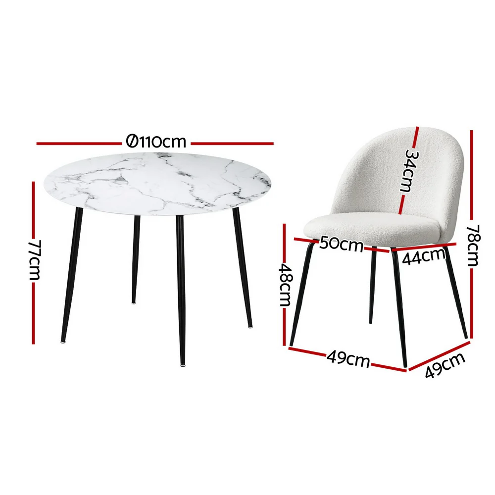 Dining Table and 4 Chairs Set Marble White - Image 2