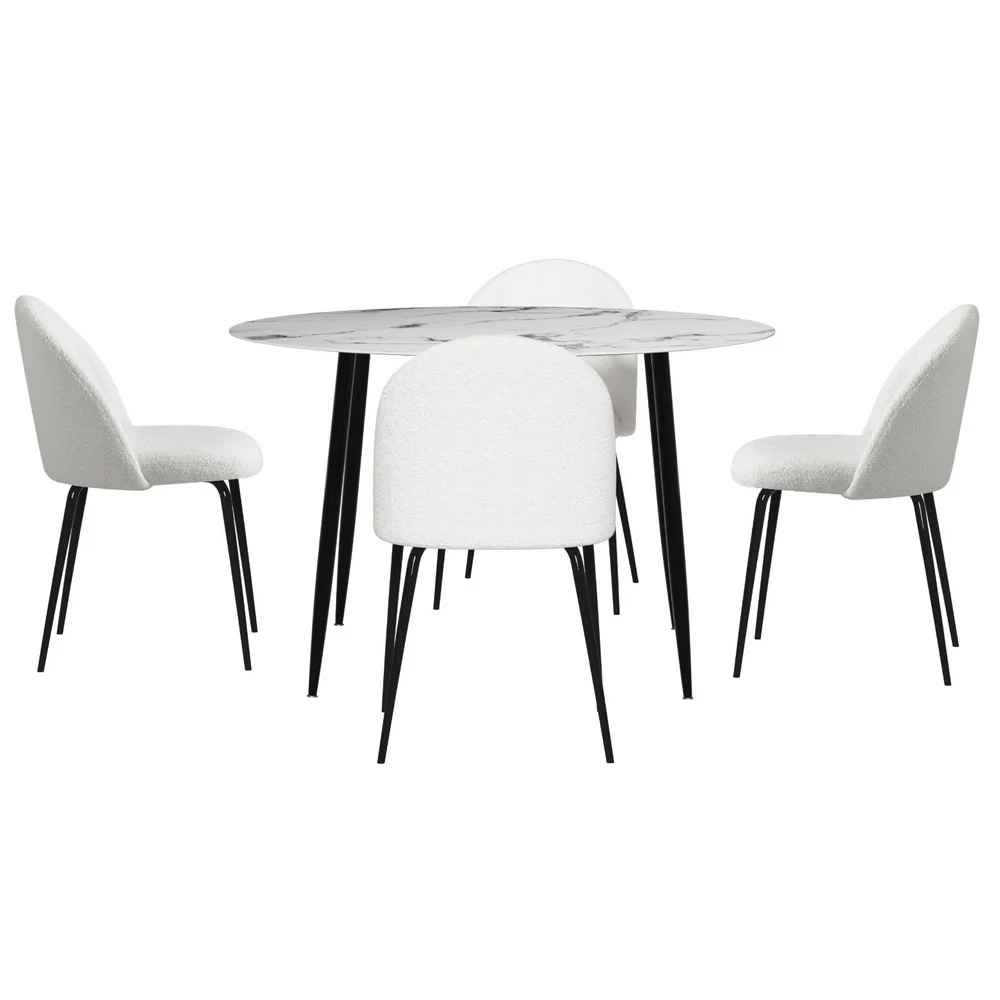 Dining Table and 4 Chairs Set Marble White - Image 3