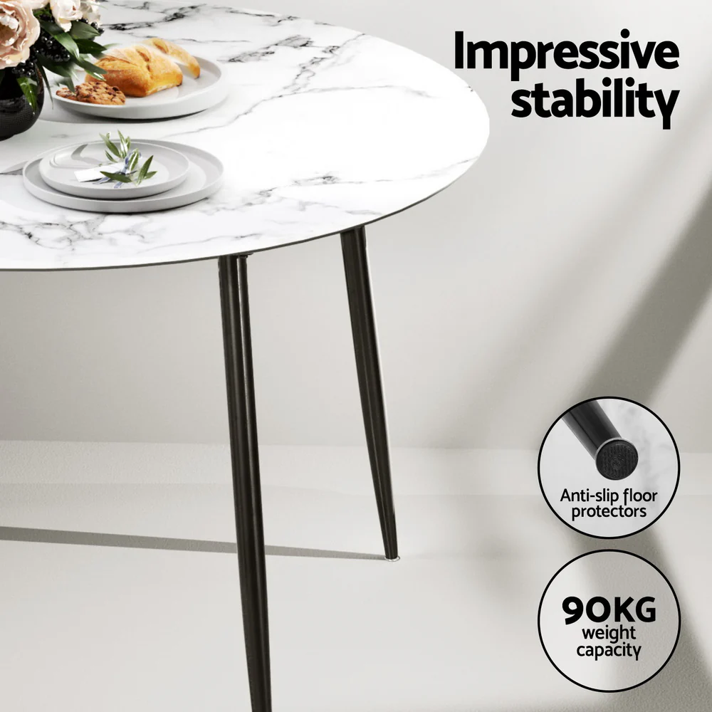 Dining Table and 4 Chairs Set Marble White - Image 5