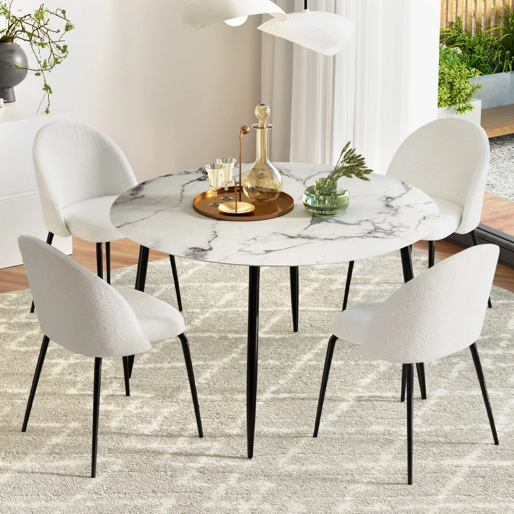 Dining Table and 4 Chairs Set Marble White - Image 7