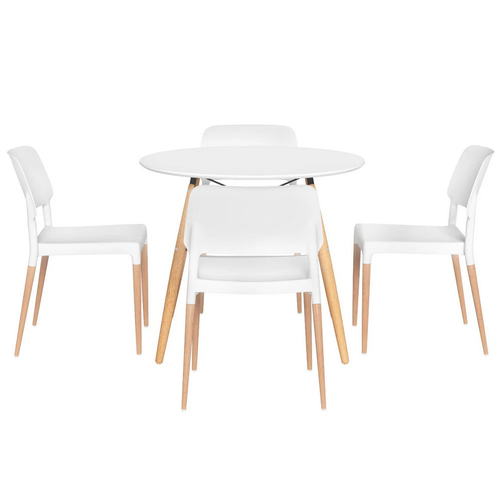Dining Table and 4 Chairs Set Round White - Image 3