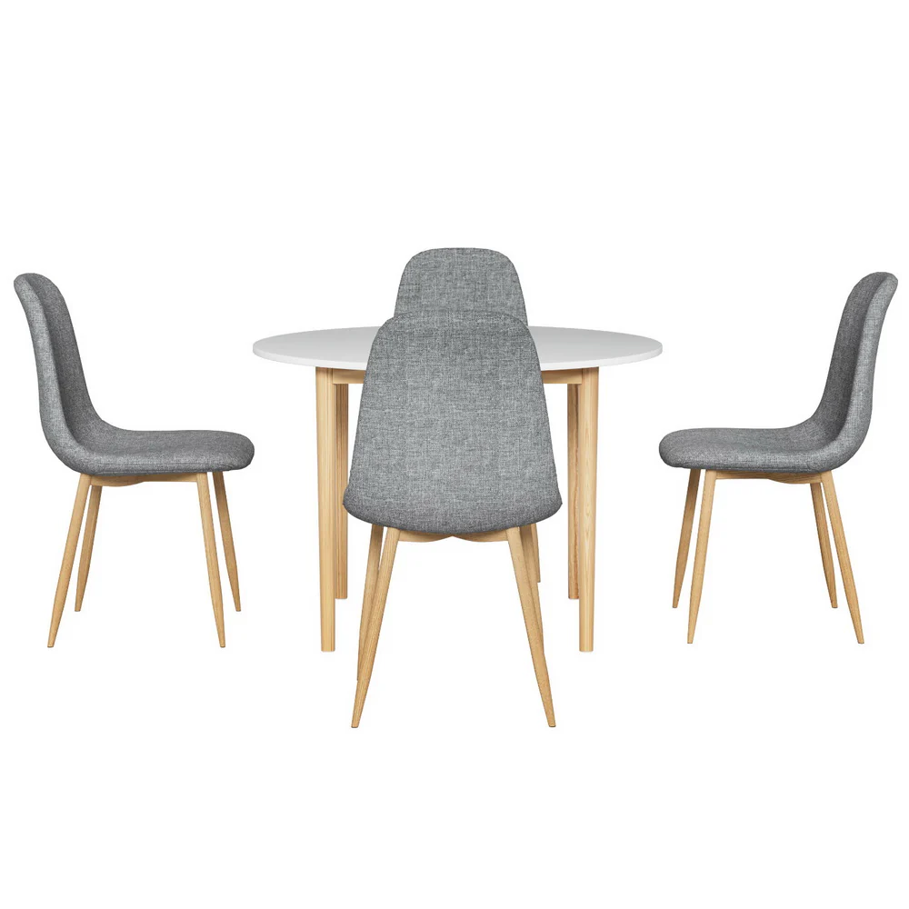Dining Table and 4 Chairs Set White Grey - Image 3