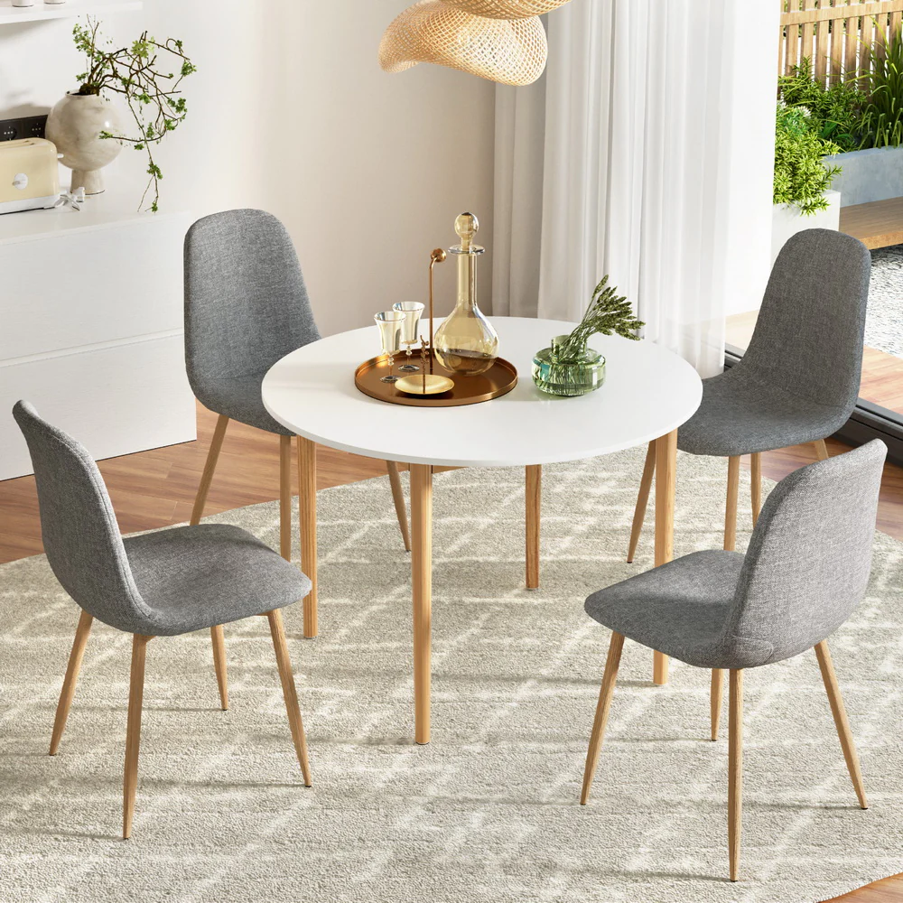 Dining Table and 4 Chairs Set White Grey - Image 7