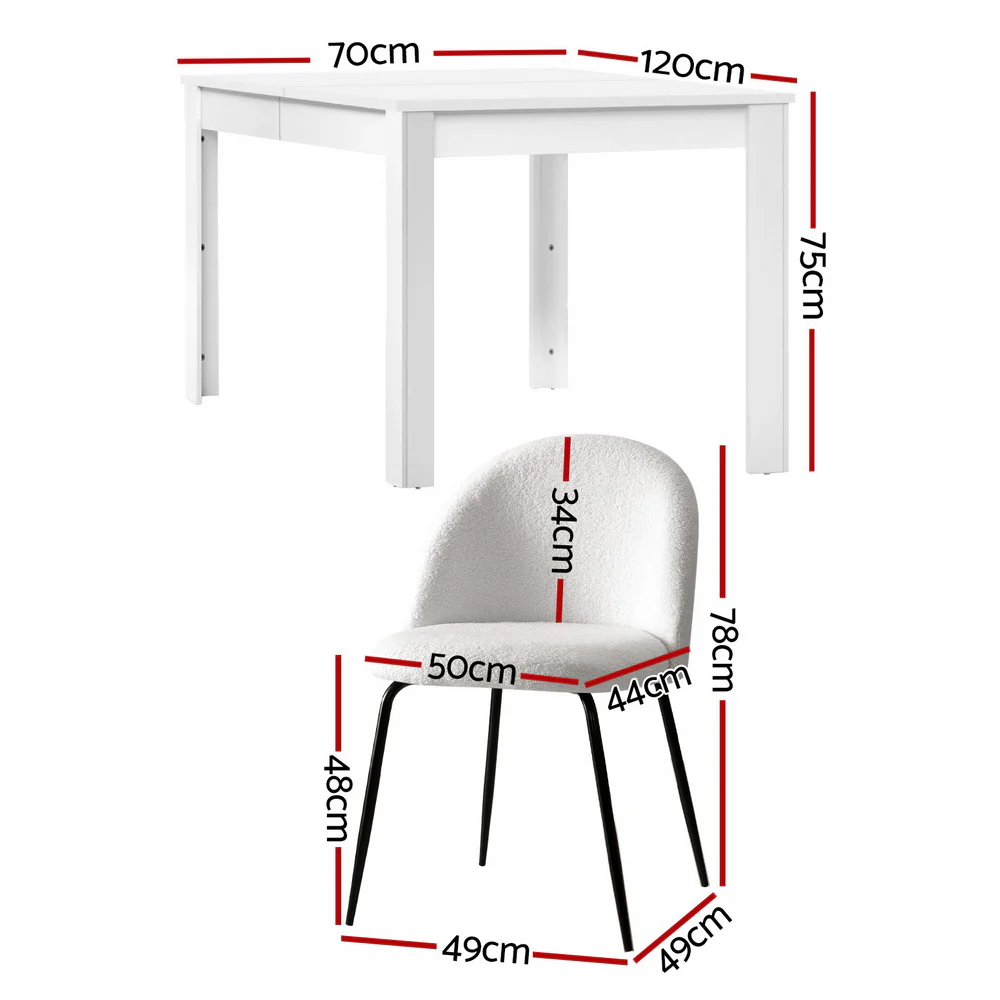 Dining Table and 4 Chairs Set White Sherpa - Image 2
