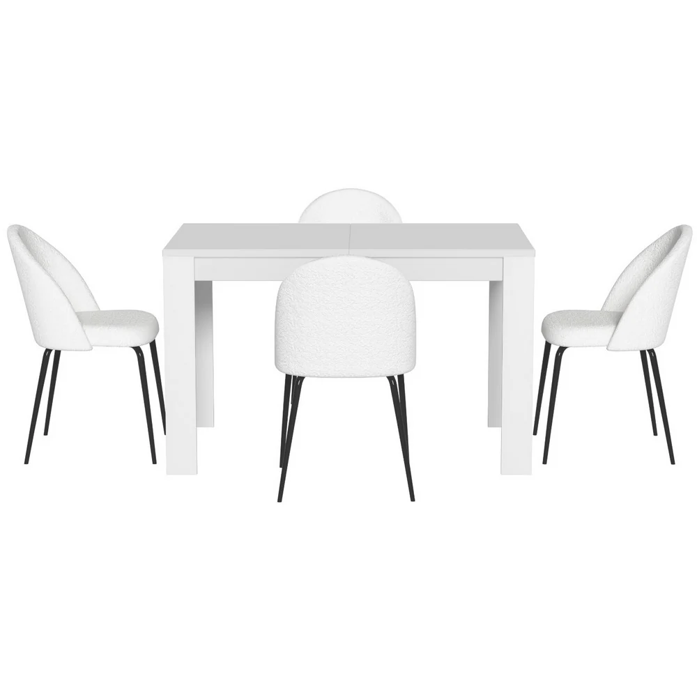 Dining Table and 4 Chairs Set White Sherpa - Image 3