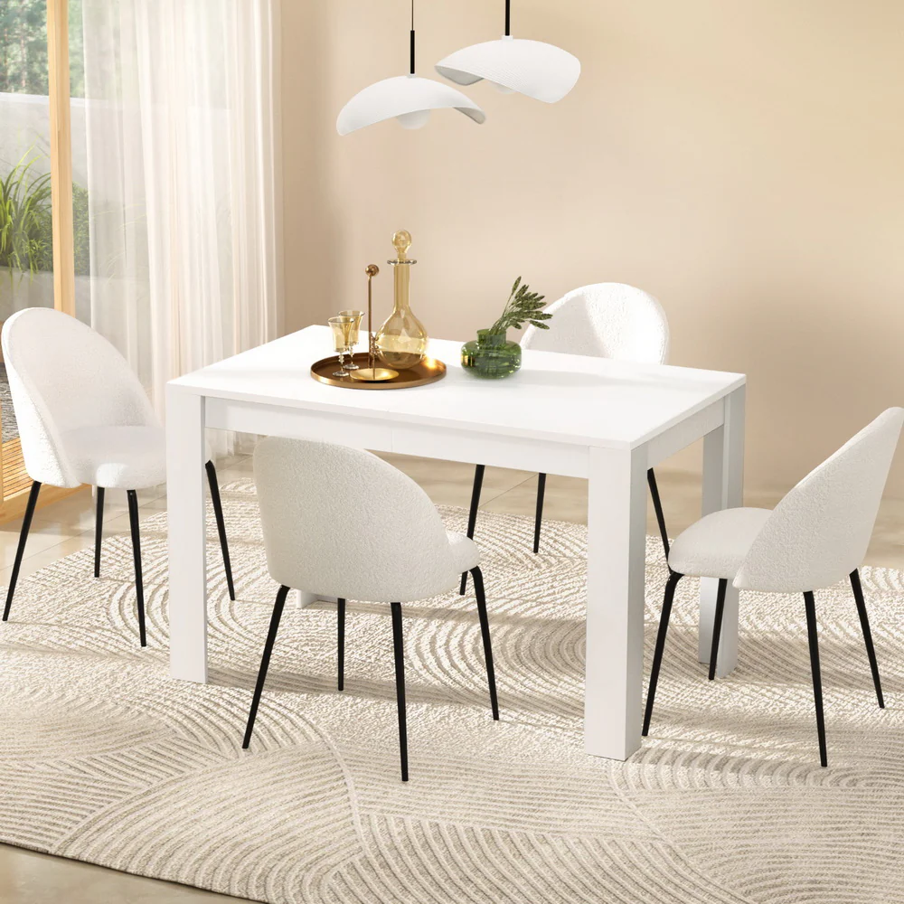 Dining Table and 4 Chairs Set White Sherpa - Image 7