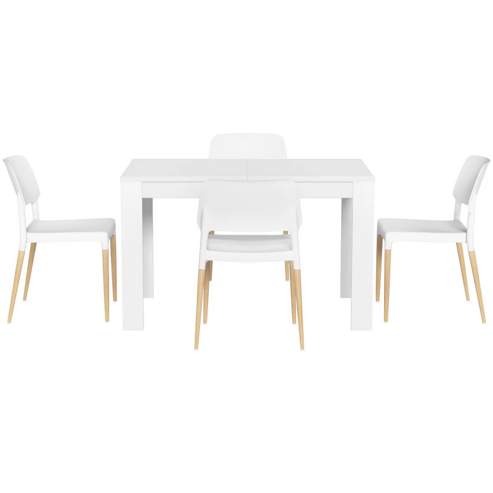 Dining Table and 4 Chairs Set White Wood - Image 3