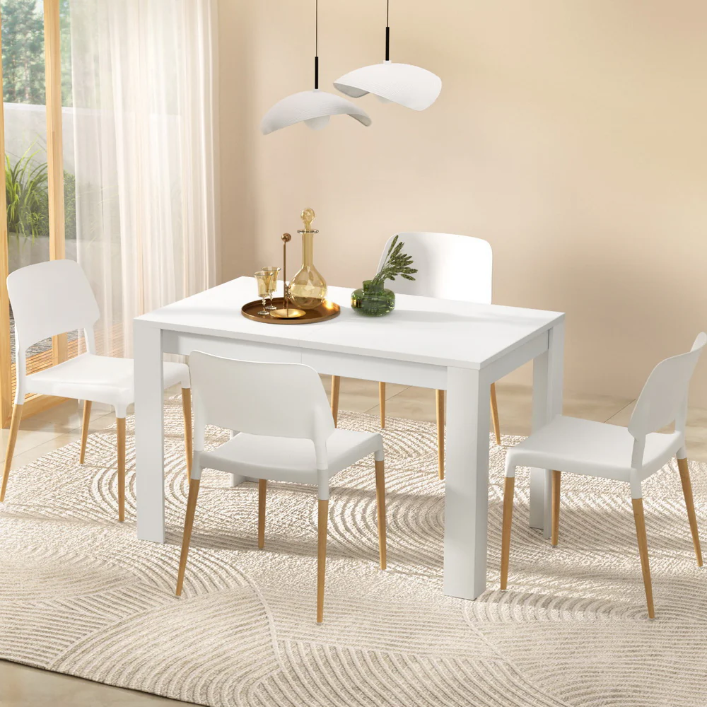 Dining Table and 4 Chairs Set White Wood - Image 7