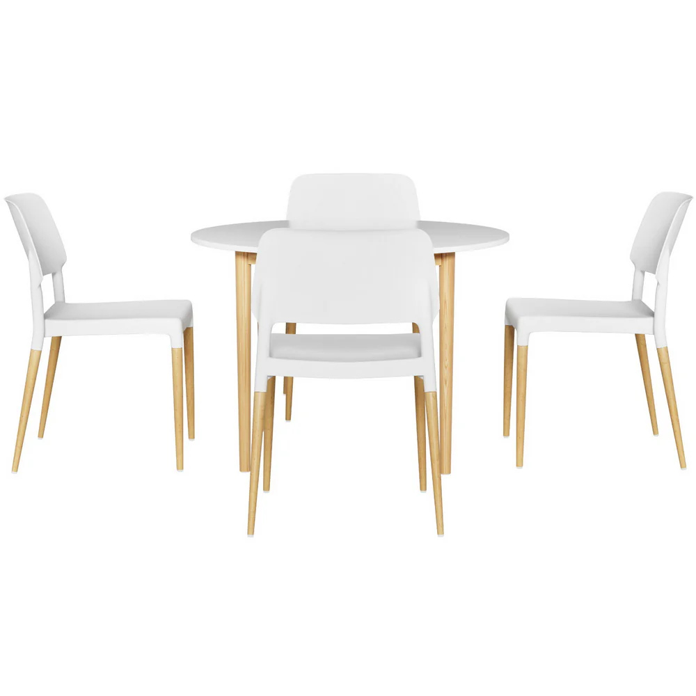 Dining Table and 4 Chairs Set White Wood - Image 3