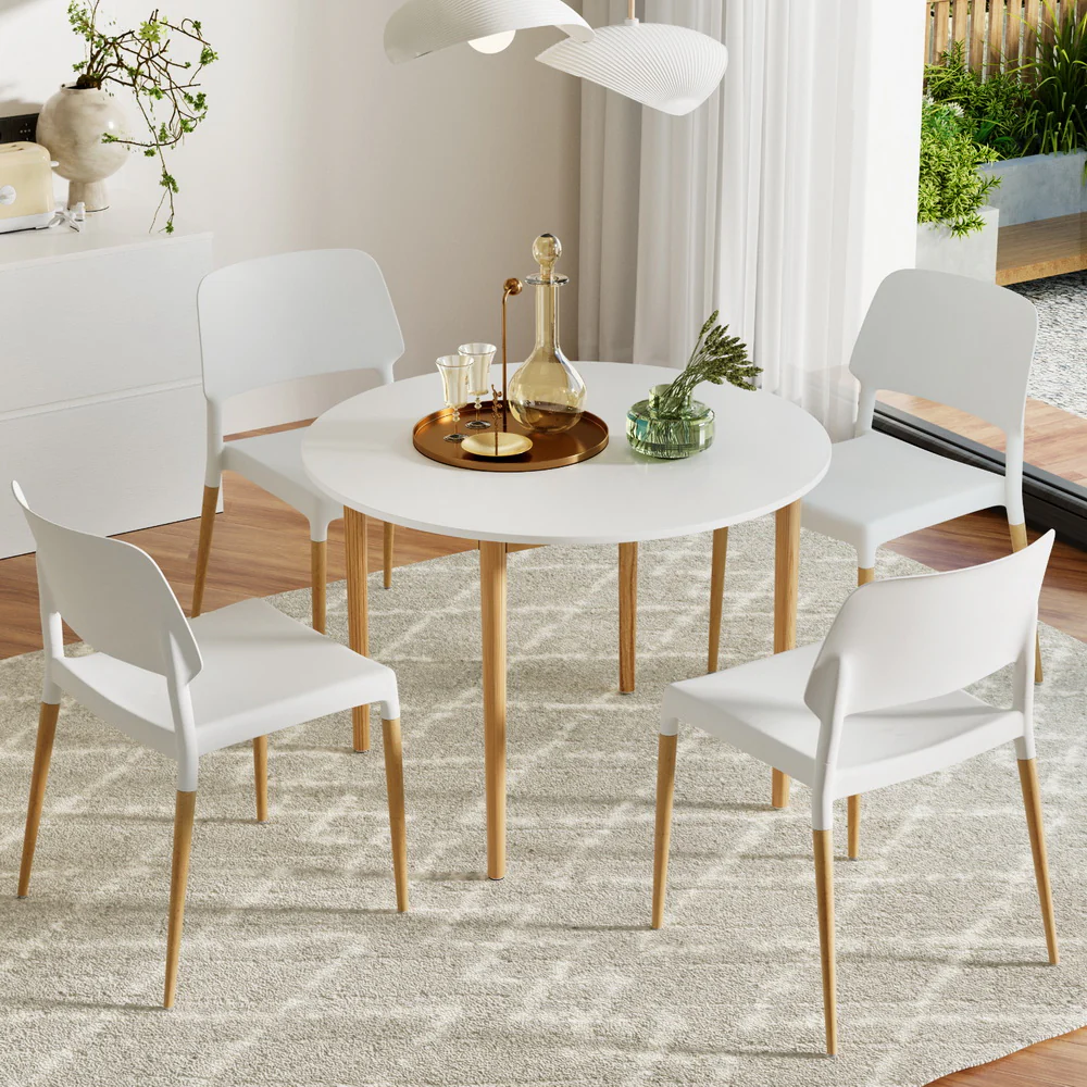 Dining Table and 4 Chairs Set White Wood - Image 7