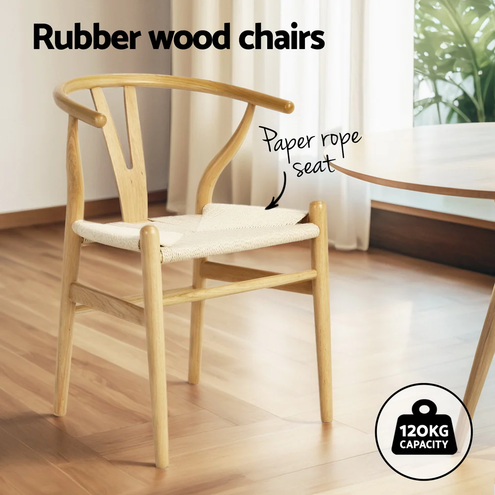 Dining Table and 4 Chairs Set Wishbone Wood - Image 6
