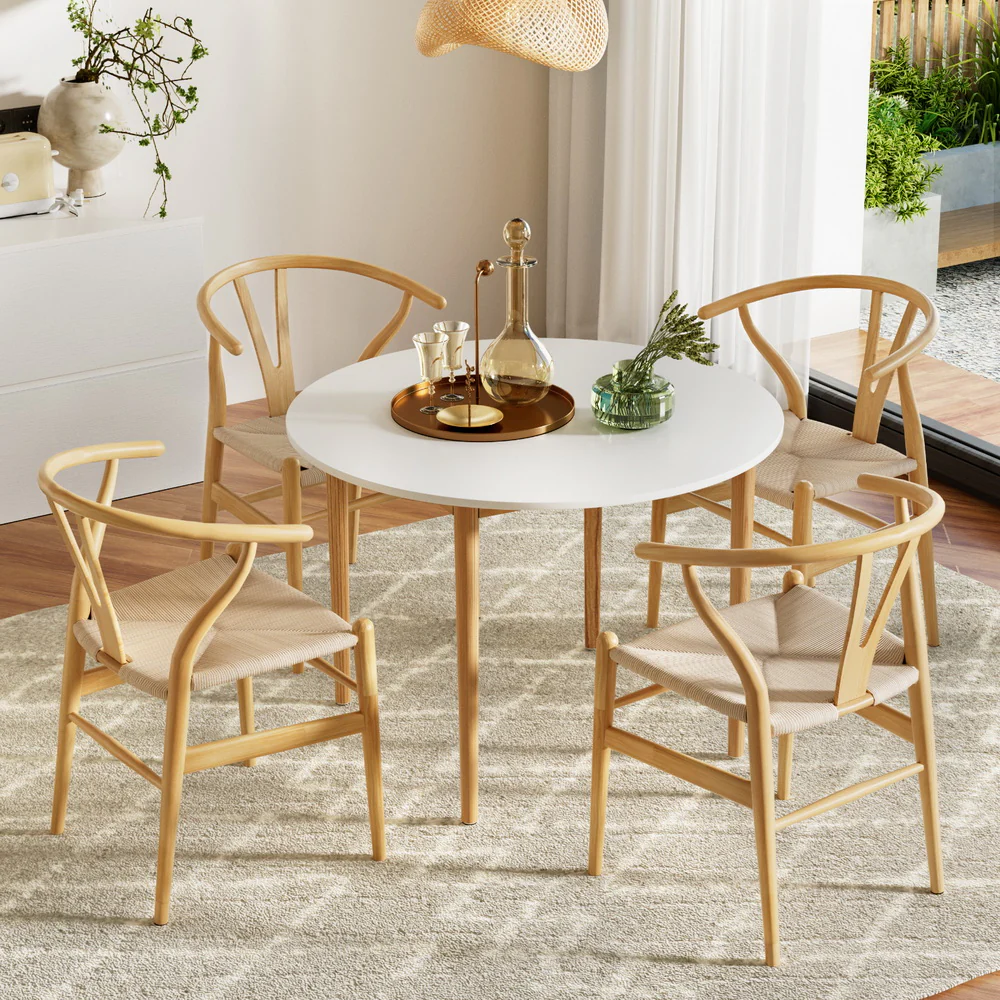 Dining Table and 4 Chairs Set Wishbone Wood - Image 7