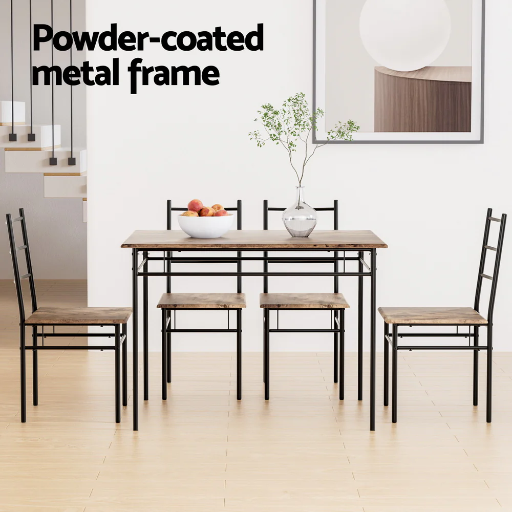 Dining Table and Chairs Set 5PCS Industrial Wooden Metal Desk Walnut - Image 6