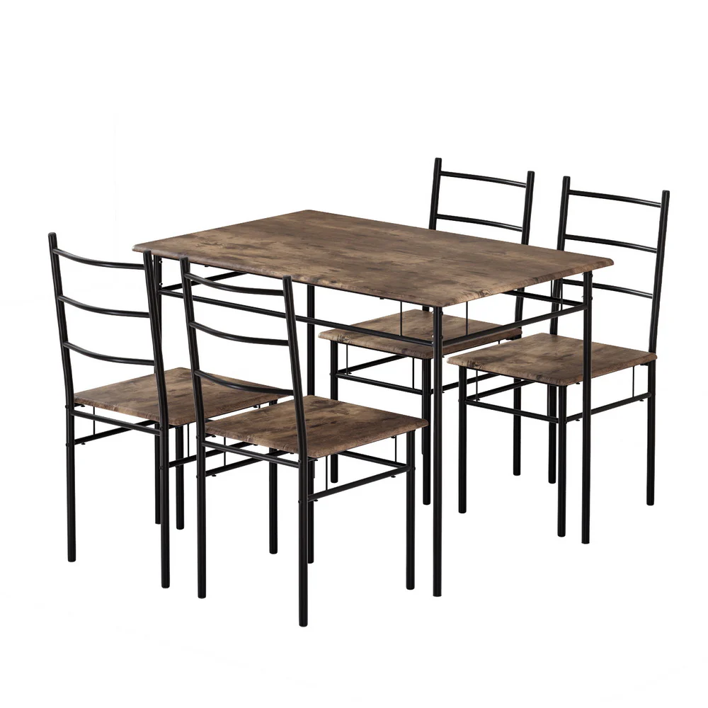 Dining Table and Chairs Set 5PCS Industrial Wooden Metal Desk Walnut - Image 7