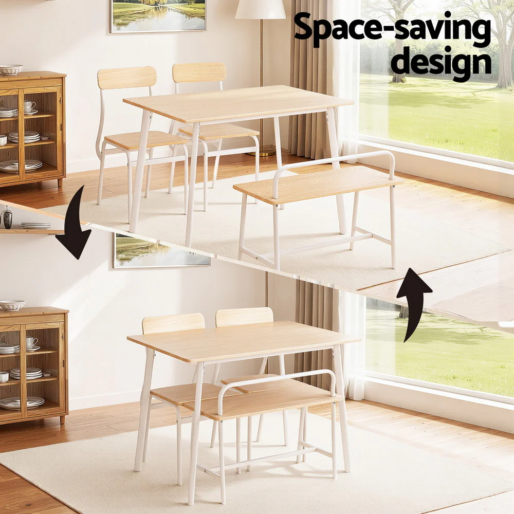 Dining Table and Chairs Set of 4 Bench Kitchen Furniture Natural and White - Image 4