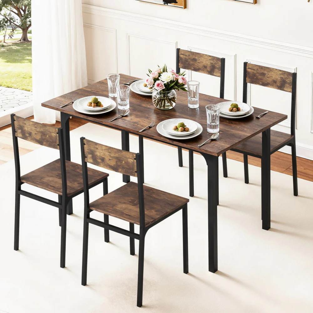 Dining Table and Chairs Set of 5 Compact Kitchen Furniture Rustic Brown - Image 7