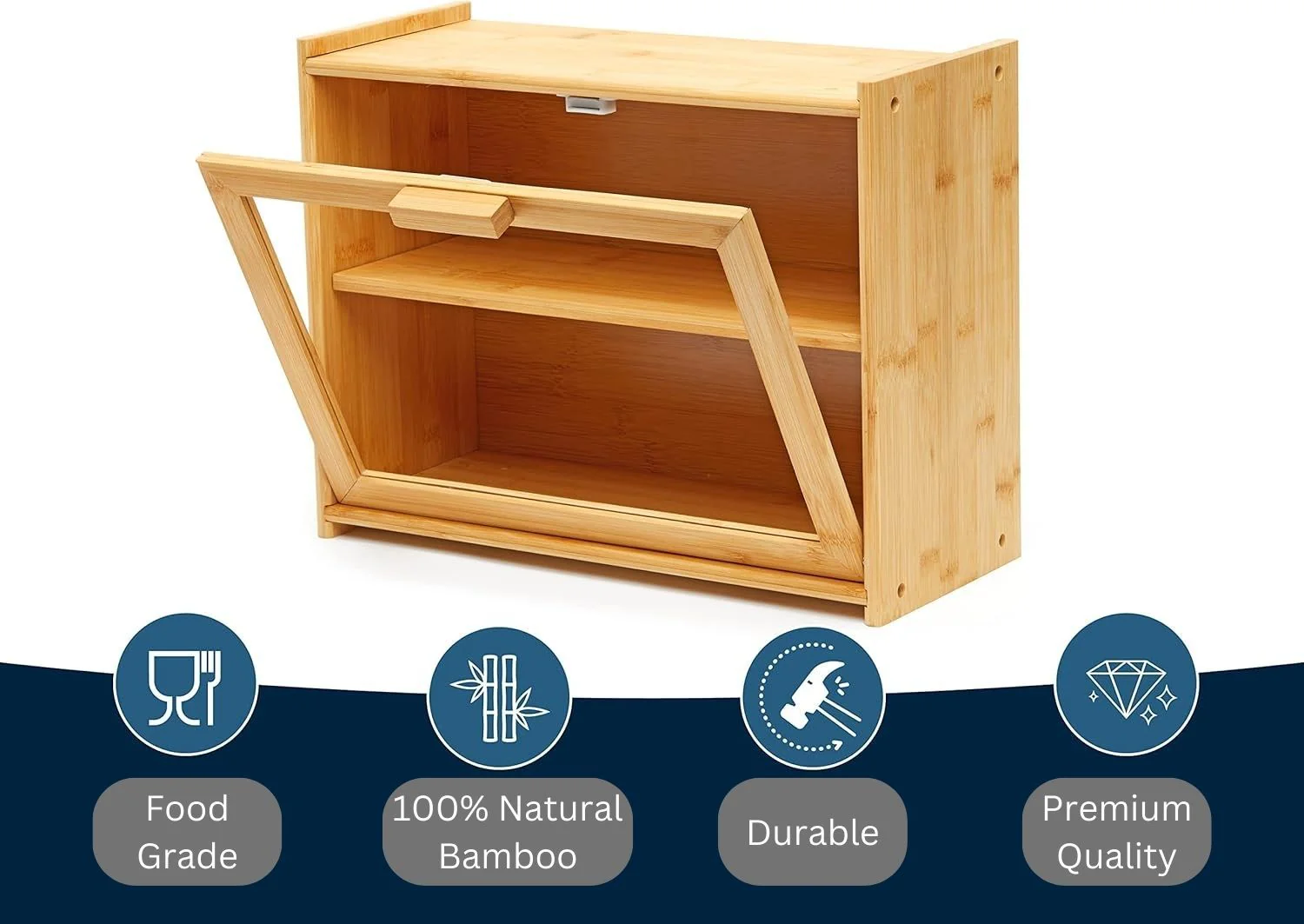 Double Layer Bamboo Bread Box for Kitchen Counter with Large Capacity and Transparent Window - Image 5