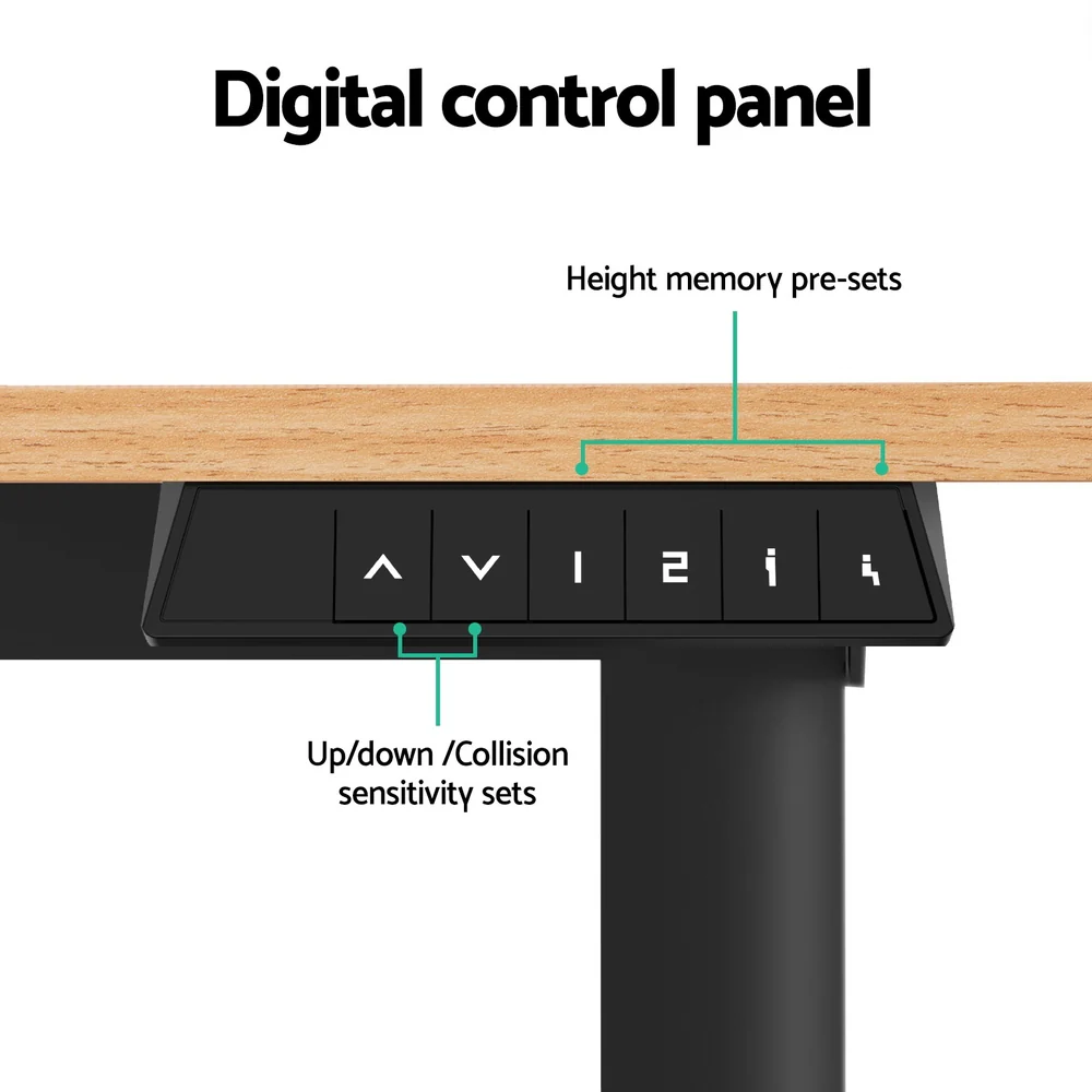 Electric Standing Desk 140cm Adjustable Height Motorised Home Office Desk Oak Black - Image 5