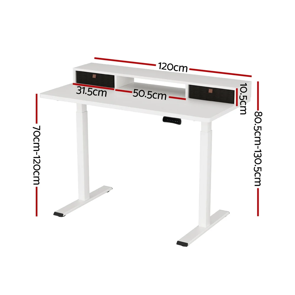 Electric Standing Desk Dual Motor Office Table With Shelf Drawer120CM - Image 2