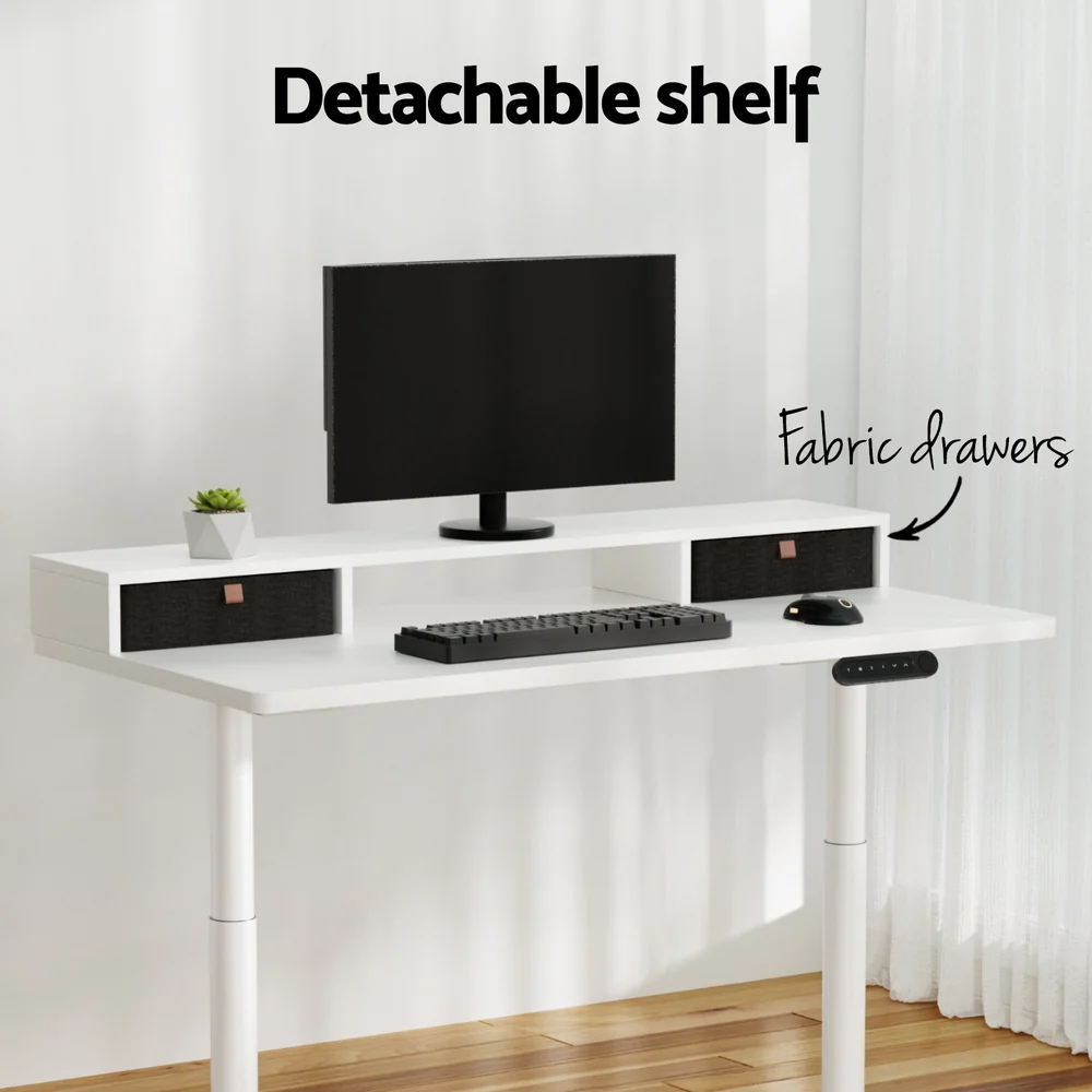 Electric Standing Desk with Storage Rack Shelf Drawers White 120CM - Image 5