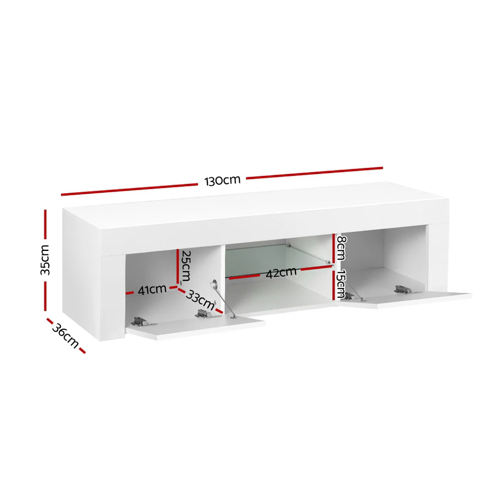 Entertainment Unit TV Cabinet LED 130cm White Angus - Image 3