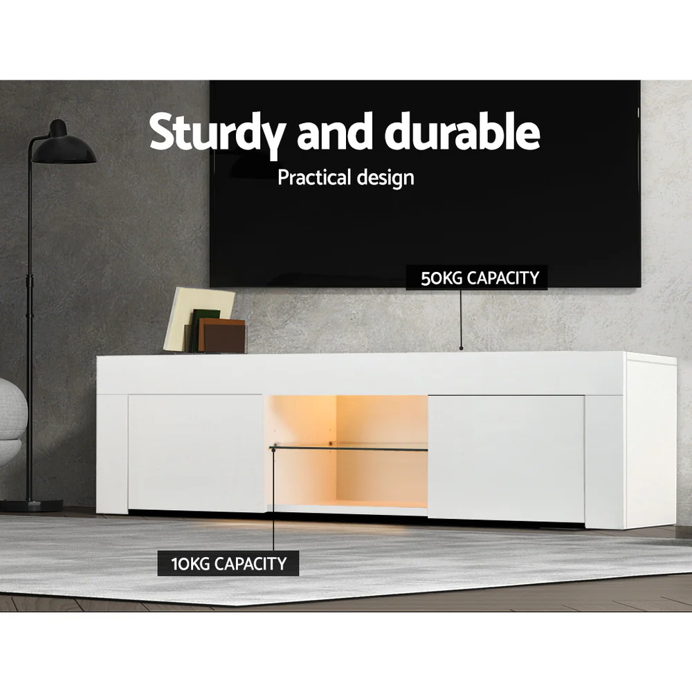 Entertainment Unit TV Cabinet LED 130cm White Angus - Image 5