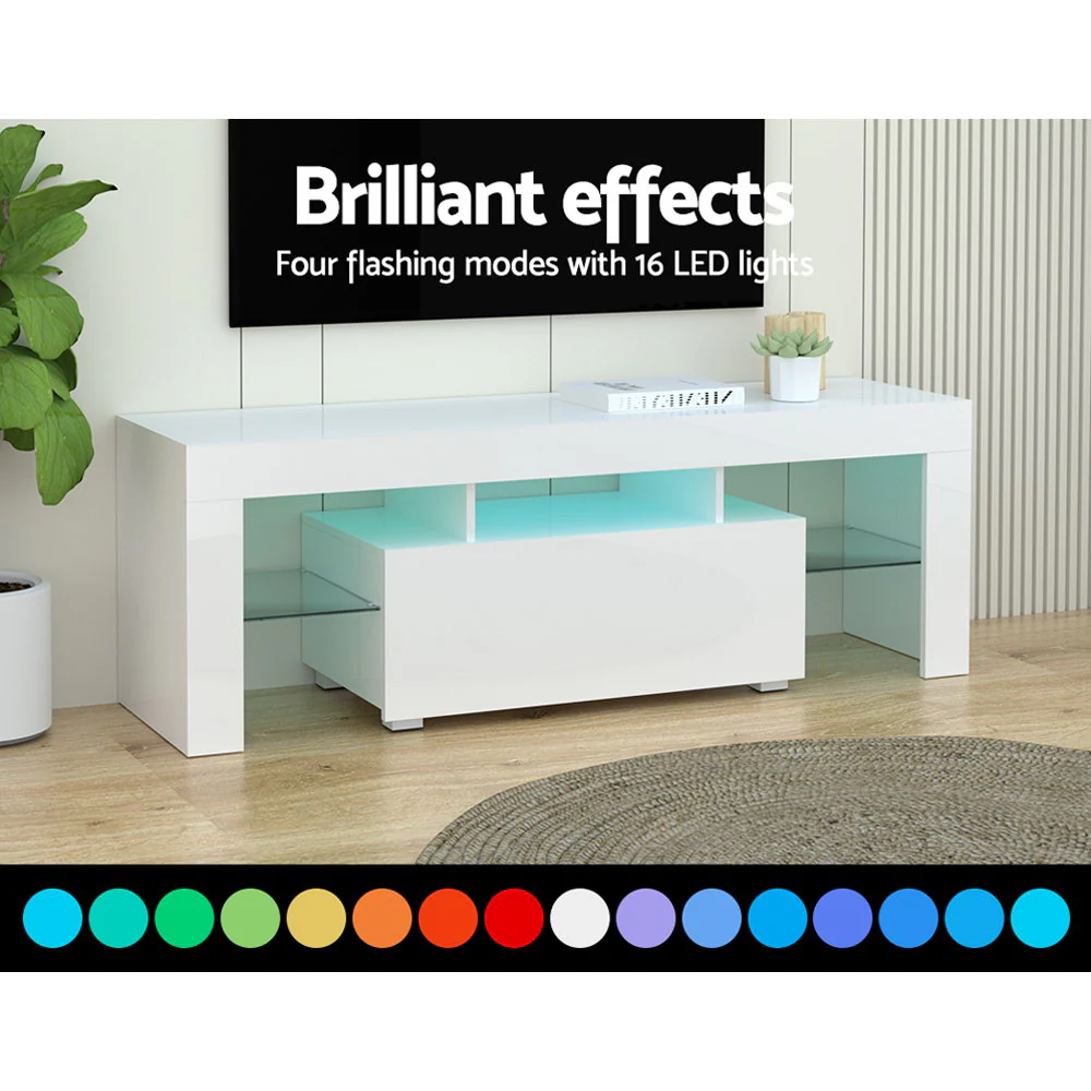 Entertainment Unit TV Cabinet LED 130cm White Elo - Image 5