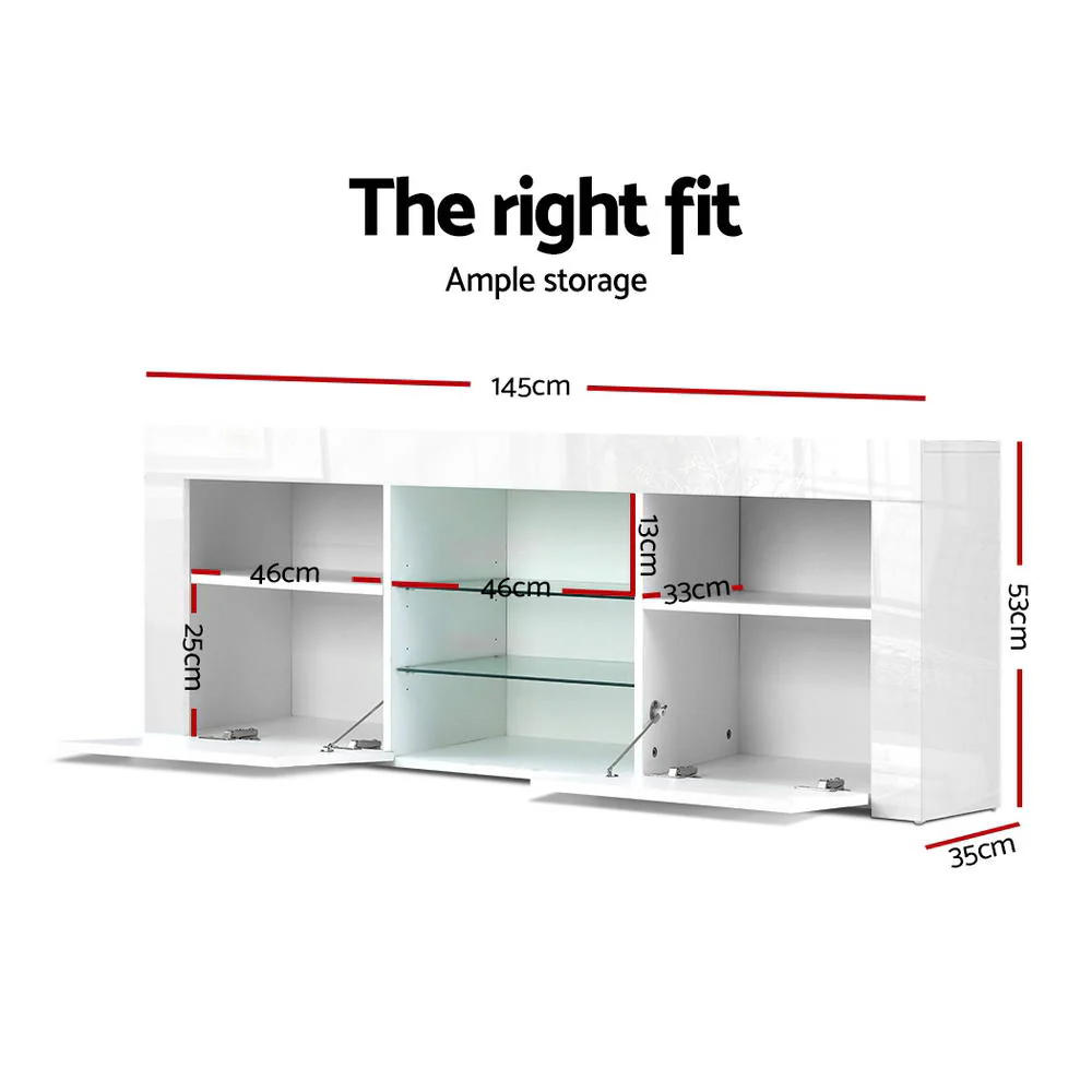 Entertainment Unit TV Cabinet LED 145cm White Angus - Image 3